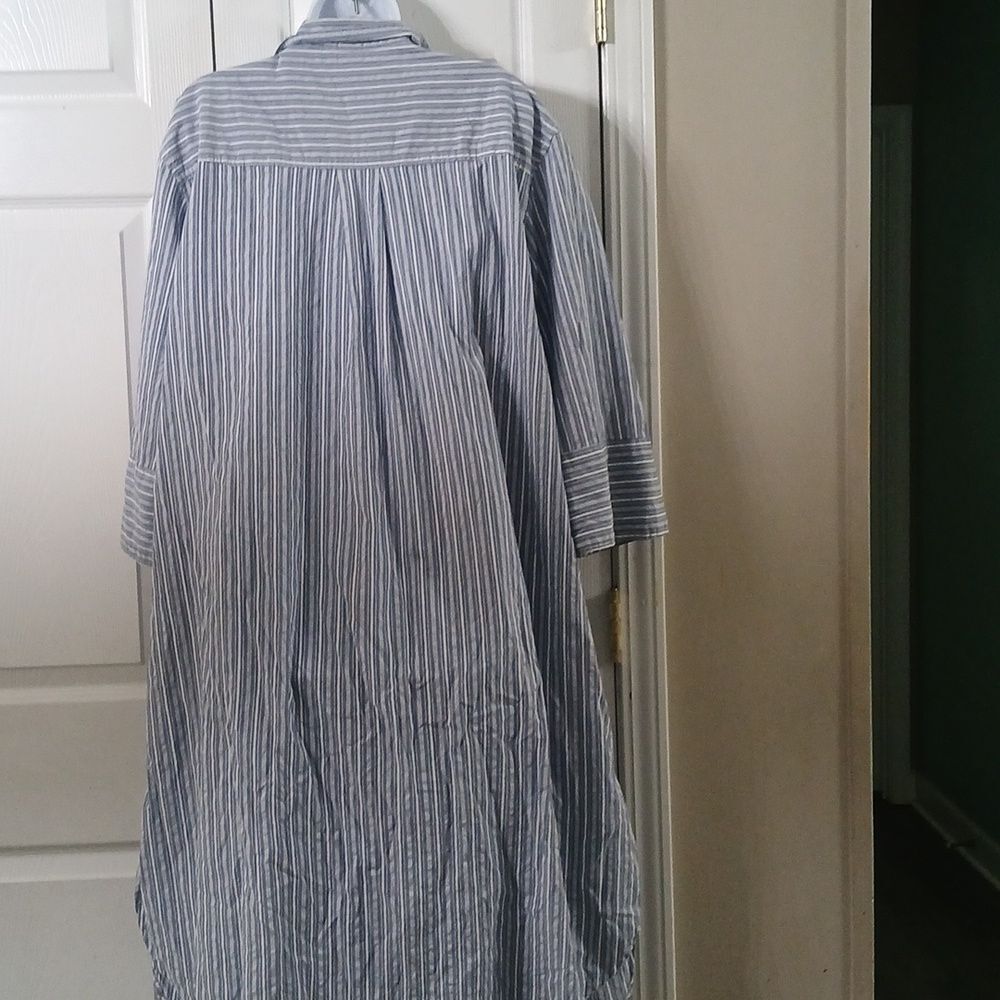 H&M blue white striped long sleeve shirt dress Sz L NWOT - Picture 5 of 8